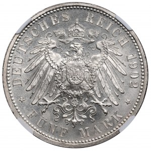 Německo, Bádensko, 5 marek 1902 - NGC MS64+