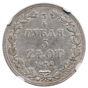 Poland under Russia, Nicholas I, 3/4 rouble=5 zloty 1838 MW - NGC AU Details