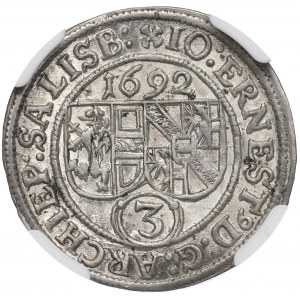 Rakousko, Salcburské biskupství, 3 krajcary 1692 - NGC MS64