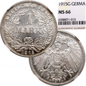 Německo, 1 marka 1915 G, Karlsruhe - NGC MS66