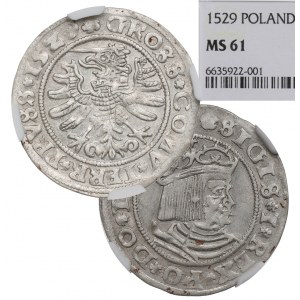 Zikmund I. Starý, pruský groš 1529, Toruň - PRV/PRVSS NGC MS61