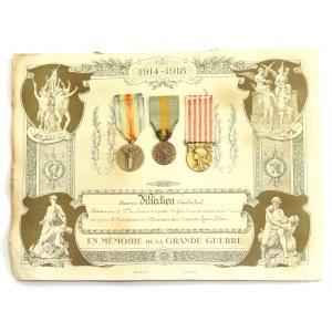 France, Diploma with medals of a veteran of the Great War - Upper Silesia