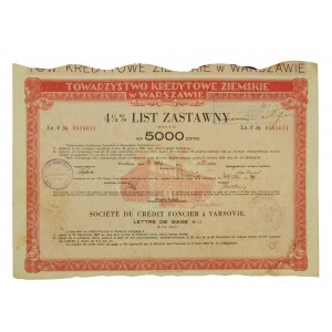 List zastawny 4,5% Towarzystwo Kredytowe Ziemskie, 5000 zł, 1935r