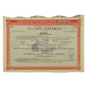 List zastawny 4,5% Towarzystwo Kredytowe Ziemskie 200 zł, 1935 r