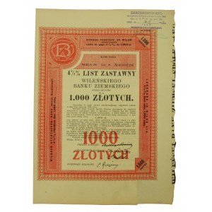 List zastawny 4,5% Wileńskiego Banku Ziemskiego na 1000 zł, 1934 r