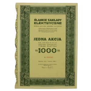 Akcja na 1000 zł Śląskie Zakłady Elektryczne, 1939 r.