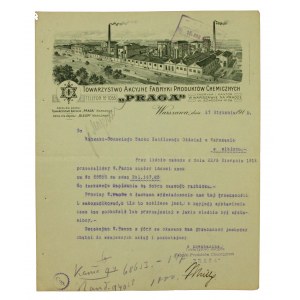 List na papierze firmowym Tow. Akc. Produktów Chemicznych Praga, Warszawa 1914r
