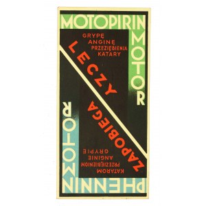Ulotka reklamowa leku Motopirin-phennin, Pińsk, II RP.