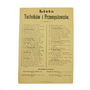 Lista Techników i Przemysłowców na wybory do rady miasta, Lwów.