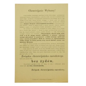 Odezwa, ulotka Związku Chrześcijańsko - narodowego na wybory do rady miasta, Lwów, 1911r.