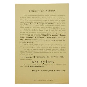 Odezwa, ulotka Związku Chrześcijańsko - narodowego na wybory do rady miasta, Lwów, 1911r.