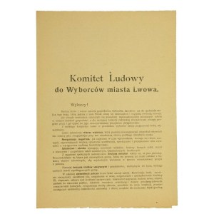 Ulotka - Komitet Ludowy do Wyborców miasta, Lwów, 1911r.