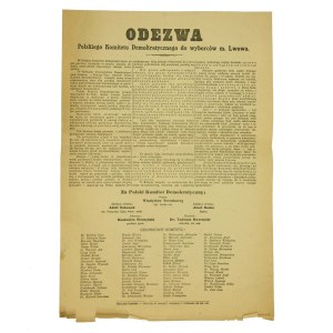 Odezwa, ulotka - Polskiego Komitetu Demokratycznego do Wyborców miasta, Lwów, 1911r.