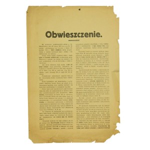 Obwieszczenie Zarządu Gminy Lwów o wprowadzeniu kart na chleb, 1915r.