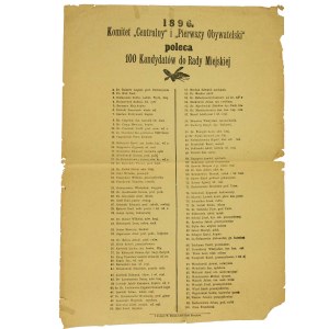 Lista Komitetu Centralnego i Pierwszego Obywatelskiego na wybory do rady miasta, Lwów w 1896r