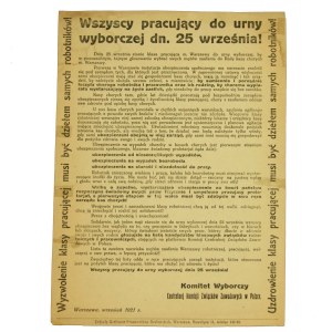 Ulotka Komitetu Wyborczego Centralnej Komisji Związków Zawodowych w Polsce, 1921r.