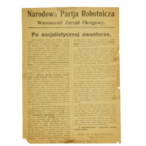 Ulotka Narodowej Partii Robotniczej - Warszawski Zarząd Okręgowy, II RP.