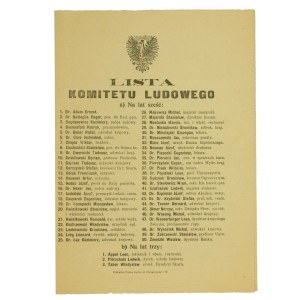 Ulotka z listą kandydatów Komitetu Ludowego na wybory do rady miasta Lwów.