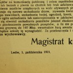 Obwieszczenie magistratu miasta Lwów z 1921r.