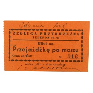 Bilet Żeglugi Przybrzeżnej na przejażdżkę po morzu Gdynia - Hel, II RP.