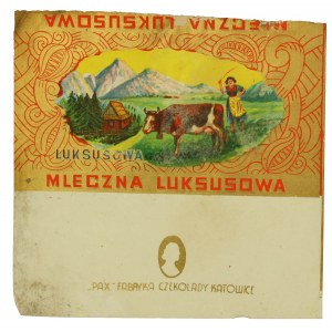 Czekolada mleczna luksusowa firmy PAX Sp. Z o.o. Katowice, opakowanie II RP.