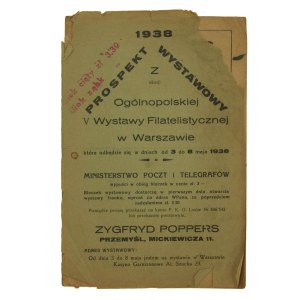 Prospekt wystawowy z okazji Ogólnopolskiej V Wystawy Filatelistycznej w Warszawie w 1938r