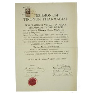 Dyplom - ukończenia studiów farmaceutycznych, Lwów, 1921r.