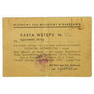 Card for the trial of People's Guard commander and MP J. Pruzhak 1948.
