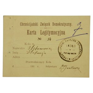 Legitymacja Chrześc. Zw. Demokratyczny, Petrograd, przed I wojną św.