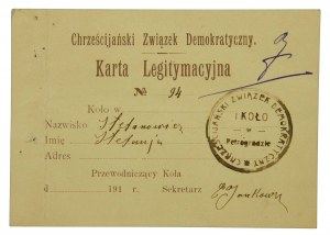Legitymacja Chrześc. Zw. Demokratyczny, Petrograd, przed I wojną św.