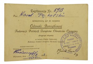 Legitymacja odznaki Federacji Polskich Związków Obrońców Ojczyzny, 1933r