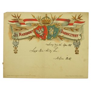 Telegram patriotyczny Na Cel Narodowy i Dobroczynny , 1911 r