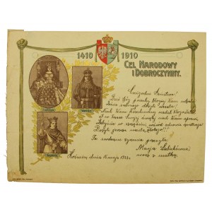 Patriotic telegram 500th anniversary of the Battle of Grunwald, 1923