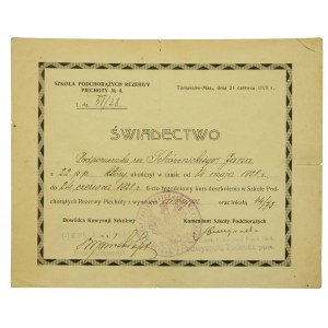 Świadectwo ukończenia Szkoły Podchor. Rezerwy Piechoty, Tomaszów Maz, 1928 r