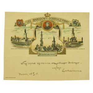 Patriotisches Telegramm Für einen nationalen und wohltätigen Zweck - Adam Mickiewicz, 1919