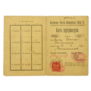 Legitymacja Narodowa Partia Robotnicza Górnego Śląska, 1922r Siemianowice