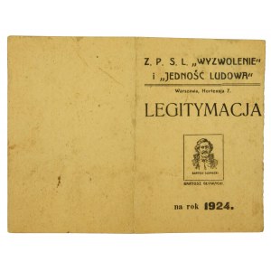 Legitymacja partyjna Z. P. S. L. Wyzwolenie na rok 1924r