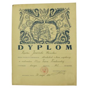 Diploma - shooting competition of the 20th Infantry Regiment, Krakow, 1931r.