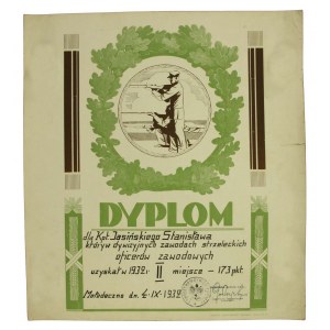 Dyplom - dywizyjne zawody strzeleckie, Mołodeczno, 1932r