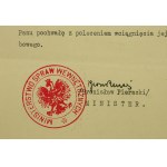 Dokument Pochwała z podpisem Ministra Spraw Wewnętrznych Bronisława Pierackiego, Warszawa, 1933r