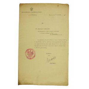 Ernennungsurkunde für einen Beamten im Staatsdienst, Warschau, 1927.