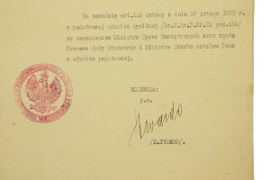 Dokument mianowania urzędnika w służbie państwowej, Warszawa, 1927r