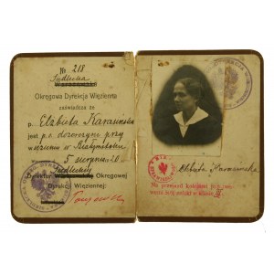 Ausweis des Wärters, Gefängnis Bialystok, 1920r