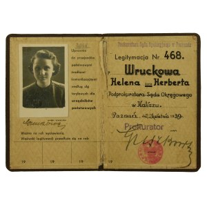 Legitymacja żony prokuratora Sądu Okr.,Poznań, 1939r