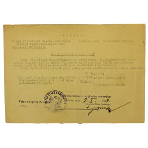 Residence permit in Poland for a Jewish woman, 1949r