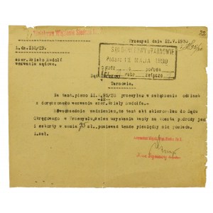 Blatt des Schreibens des Militäruntersuchungsgefängnisses in Przemyśl vom 12.V.1930.