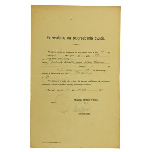 Policyjne pozwolenie na pogrzeb, Bydgoszcz, 1924r