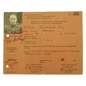 Identity certificate of an officer from POW camp VII a Murnau