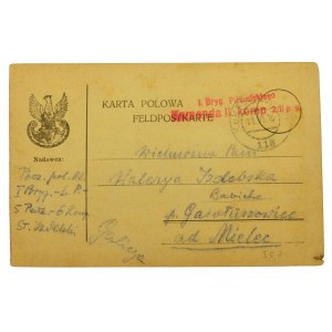 Karta poczty polowej 5 pułk piechoty Legiony Polskie, 1916r