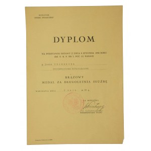 Diploma for decoration - Bronze Medal for long service, May 5, 1939.
